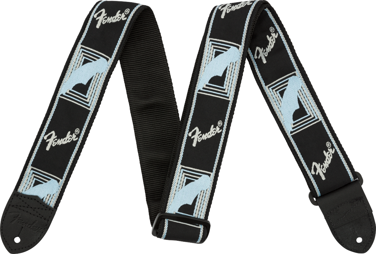 Monogrammed Strap, Black/Light Grey/Blue, 2"