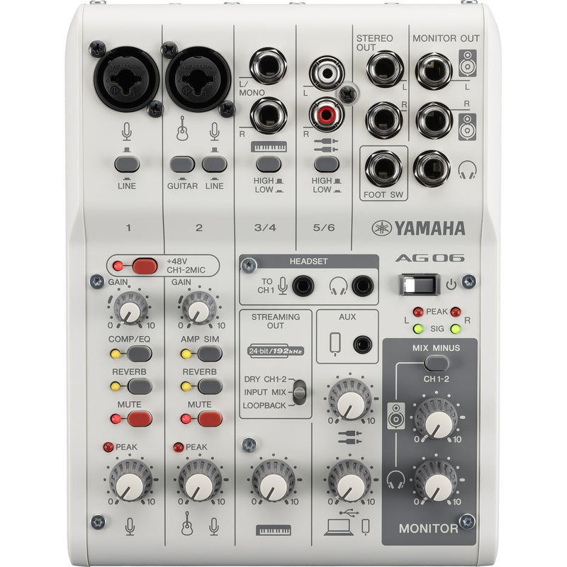 Yamaha AG06MK2 6-Channel Mixer and USB Audio Interface (White)