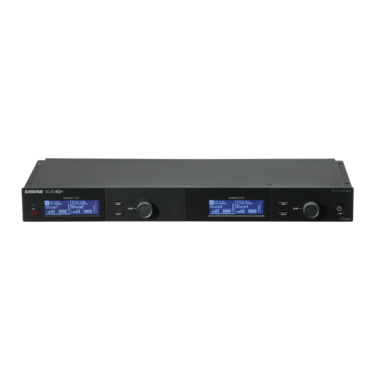 Shure SLXD4QDAN+-G57 - Quad SLX-D Dante Receiver with 1/4 Wave Antennas - product view 1