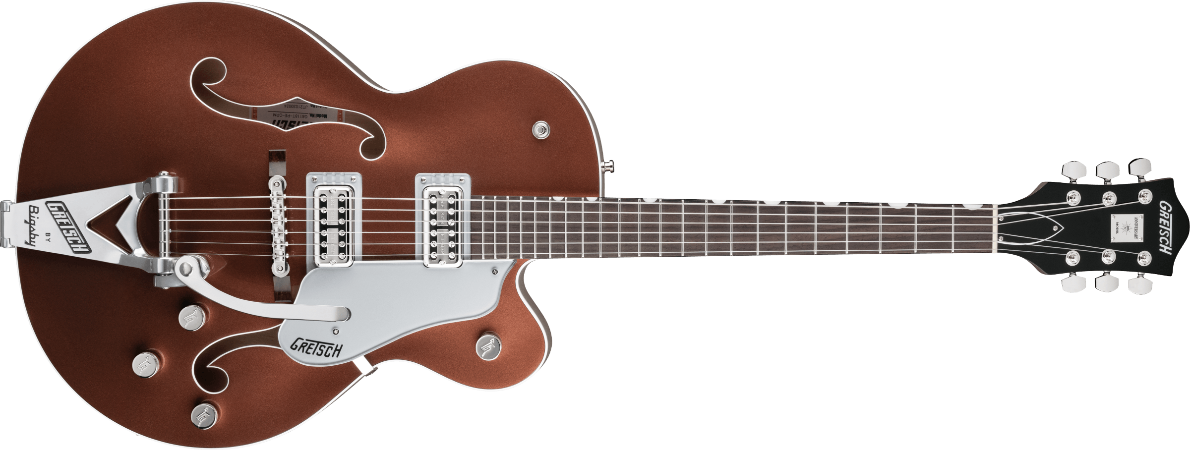 Gretsch G6118T Players Edition Anniversary™ Hollow Body with String-Thru Bigsby®, Rosewood Fingerboard, Two-Tone Copper Metallic/Sahara Metallic