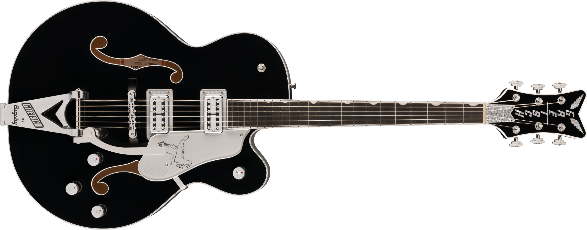Gretsch Falcon™ Hollow Body with String-Thru Bigsby® and Chrome Hardware, Ebony Fingerboard, Black