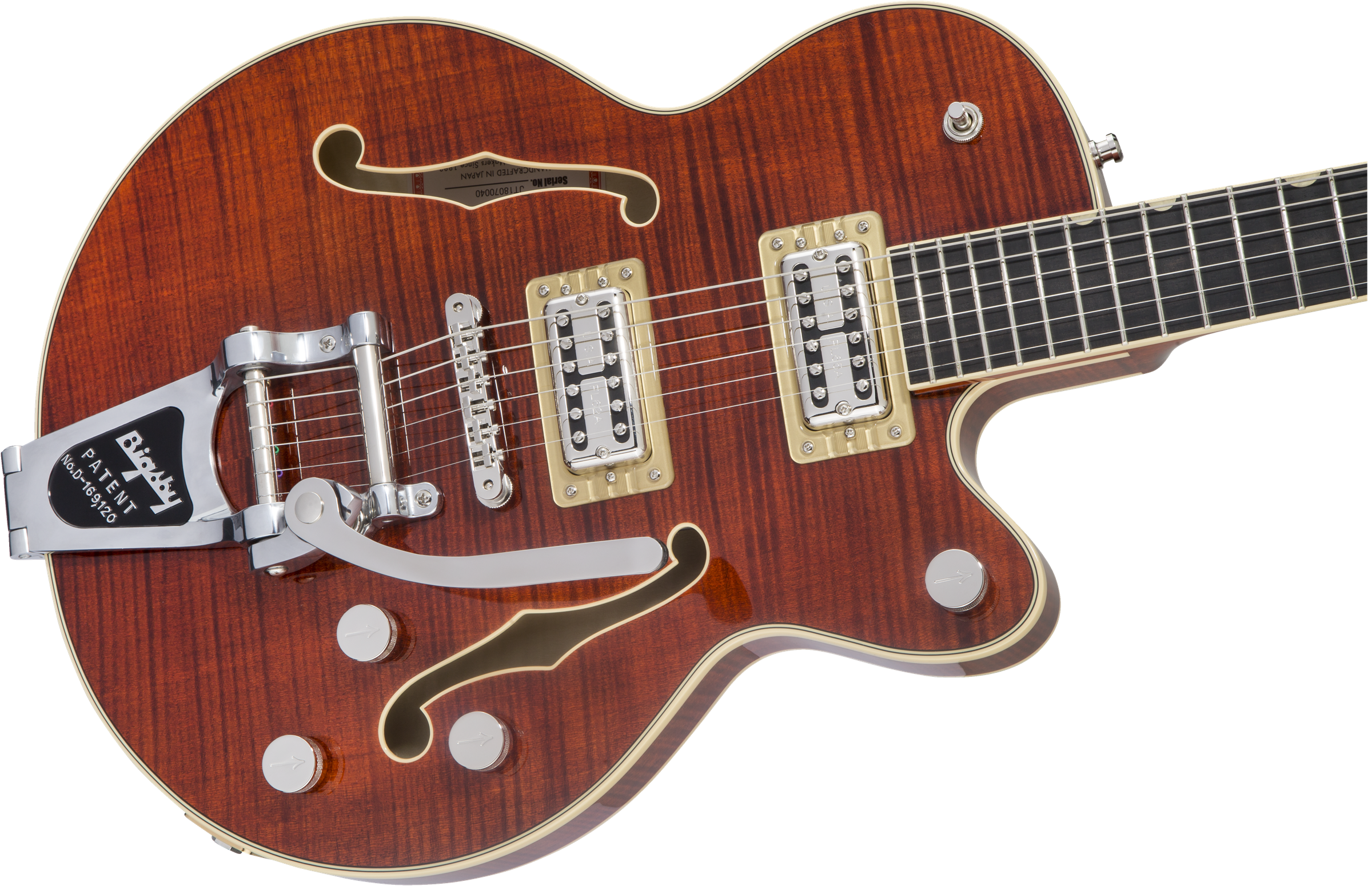 Gretsch G6659TFM Players Edition Broadkaster® Jr. Center Block Single-Cut with String-Thru Bigsby® and Flame Maple, Ebony Fingerboard, Bourbon Stain