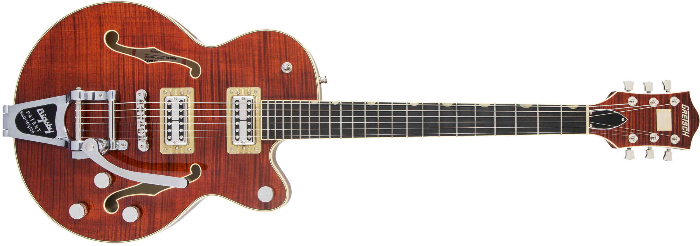 Gretsch G6659TFM Players Edition Broadkaster® Jr. Center Block Single-Cut with String-Thru Bigsby® and Flame Maple, Ebony Fingerboard, Bourbon Stain