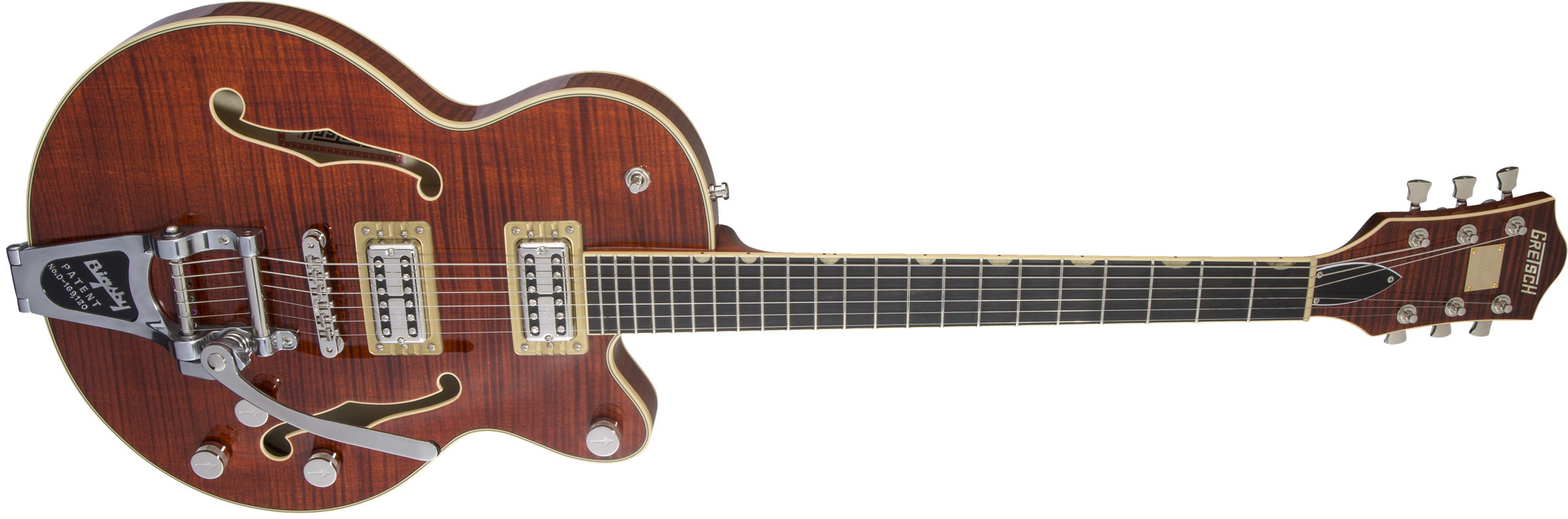 Gretsch G6659TFM Players Edition Broadkaster® Jr. Center Block Single-Cut with String-Thru Bigsby® and Flame Maple, Ebony Fingerboard, Bourbon Stain