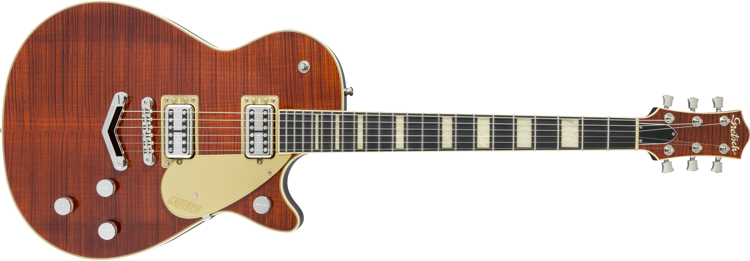 Gretsch G6228FM Players Edition Jet™ BT with V-Stoptail and Flame Maple, Ebony Fingerboard, Bourbon Stain