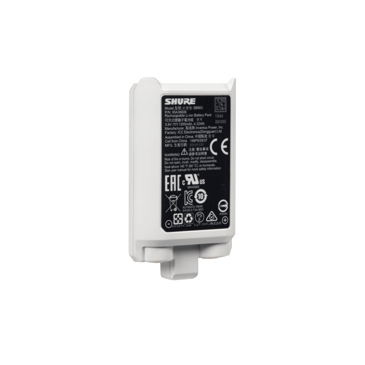 Shure SB903 - Li-Ion Rechargeable Battery for SLX-D Transmitters - product view 1