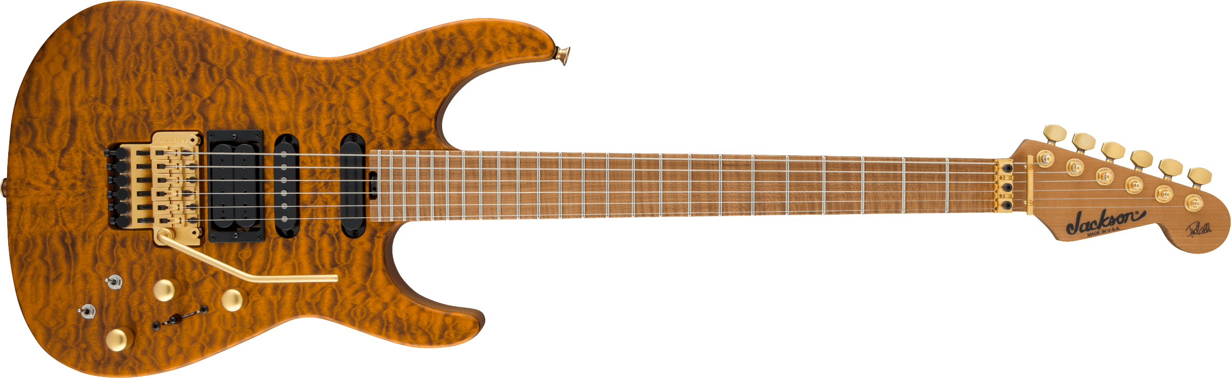 USA Signature Phil Collen PC1™ Satin Stain, Caramelized Flame Maple Fingerboard, Satin Transparent Amber