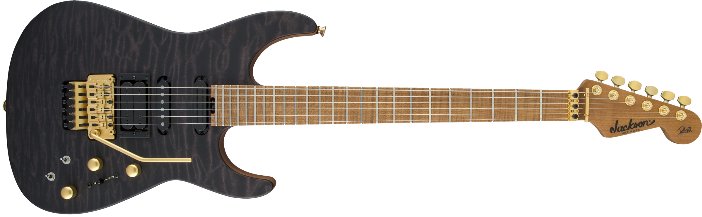 USA Signature Phil Collen PC1™ Satin Stain, Caramelized Flame Maple Fingerboard, Satin Transparent Black