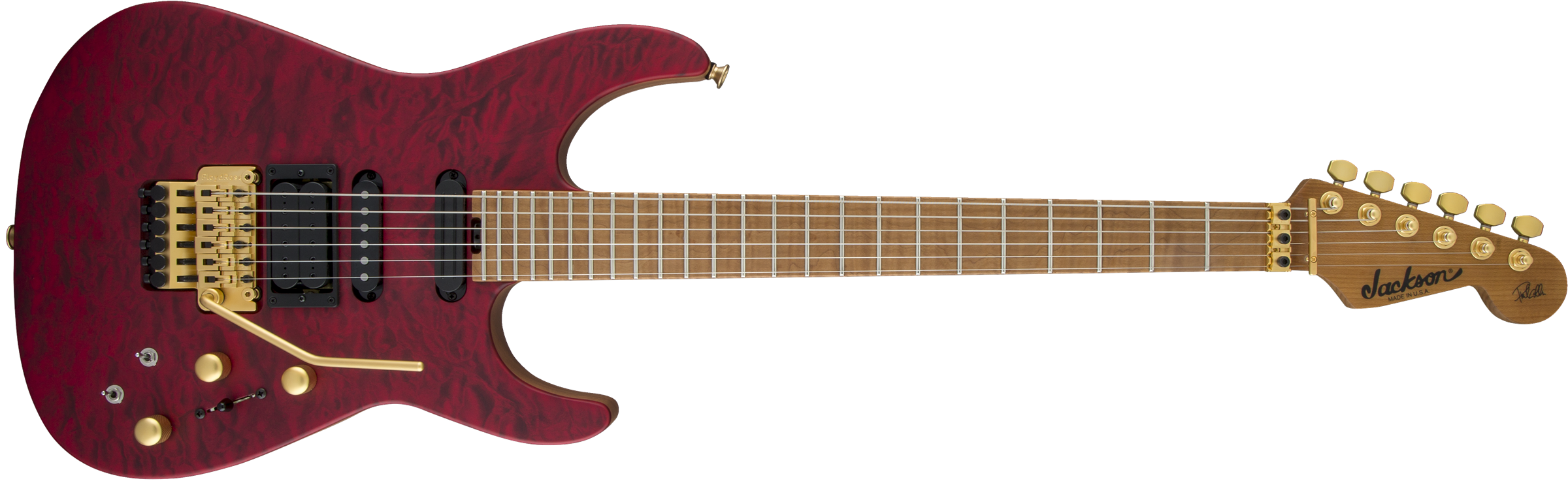 USA Signature Phil Collen PC1™ Satin Stain, Caramelized Flame Maple Fingerboard, Satin Transparent Red