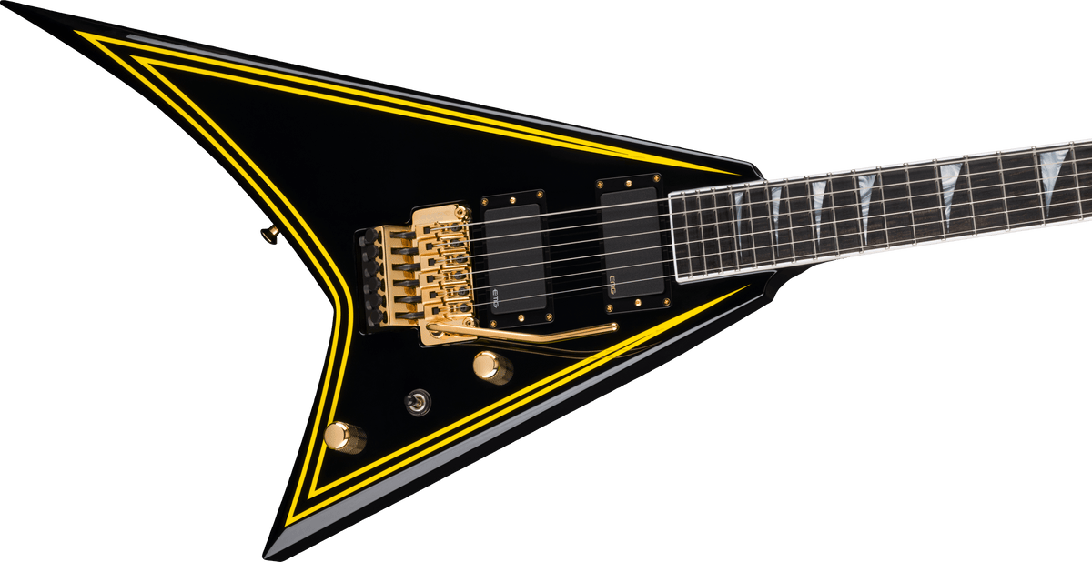 Jackson MJ Series Rhoads RR24MG, Ebony Fingerboard, Black with Yellow Pinstripes
