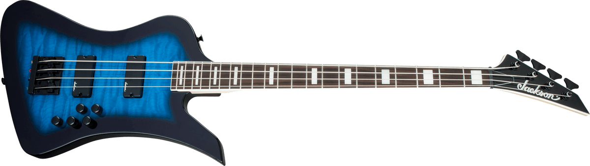 Jackson JS Series Kelly™ Bird JS3Q, Amaranth Fingerboard, Transparent Blue Burst