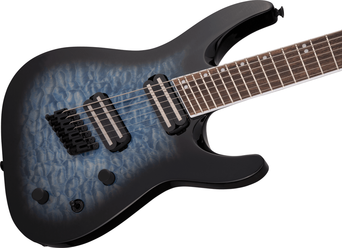 Jackson X Series Soloist™ Arch Top SLATX7Q MS, Laurel Fingerboard, Multi-Scale, Transparent Blue Burst