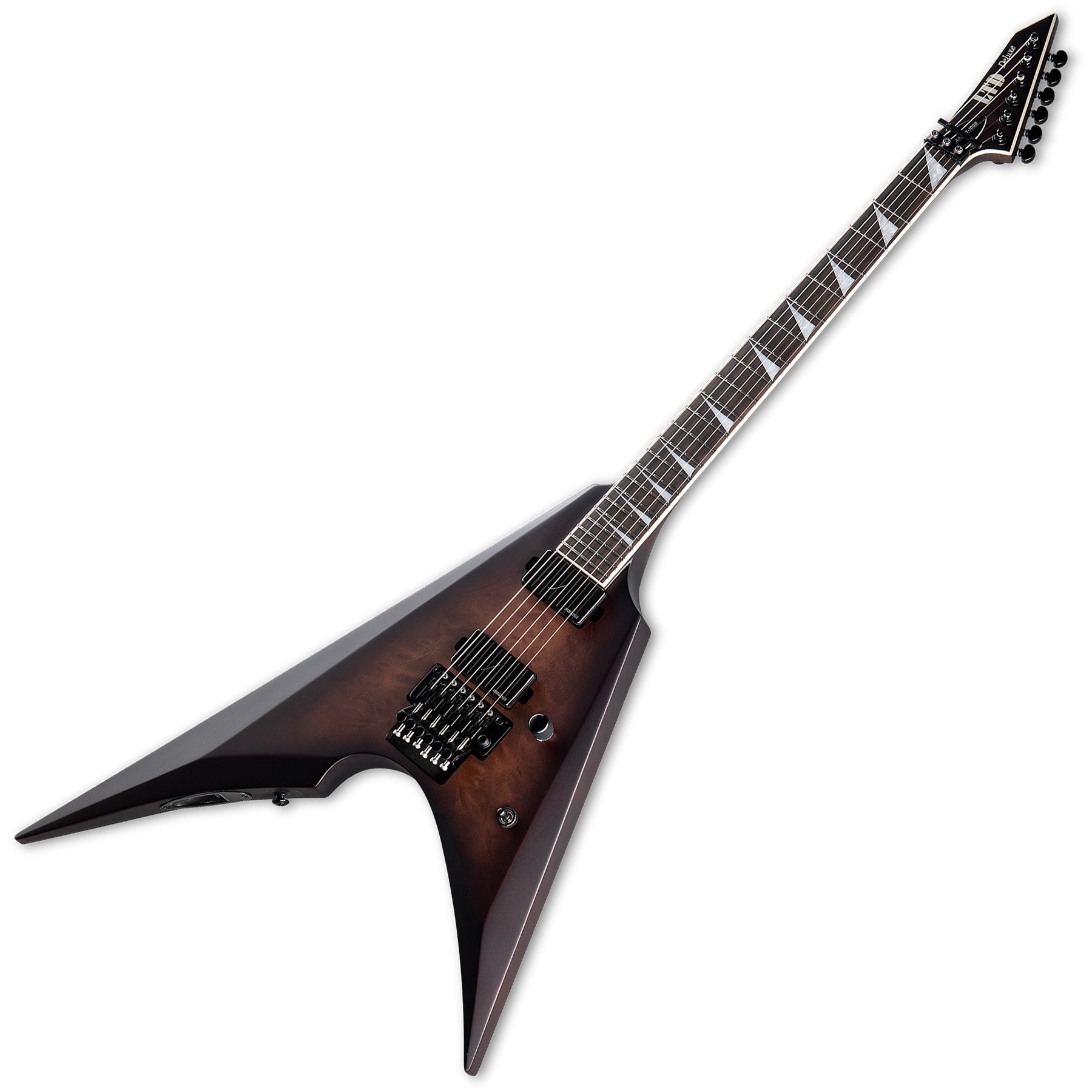 ESP Guitars LARROW1000QMDBSBS Arrow-1000 LTD Deluxe V Shape 6 String RH Electric Guitar - Dark Brown Sunburst Satin