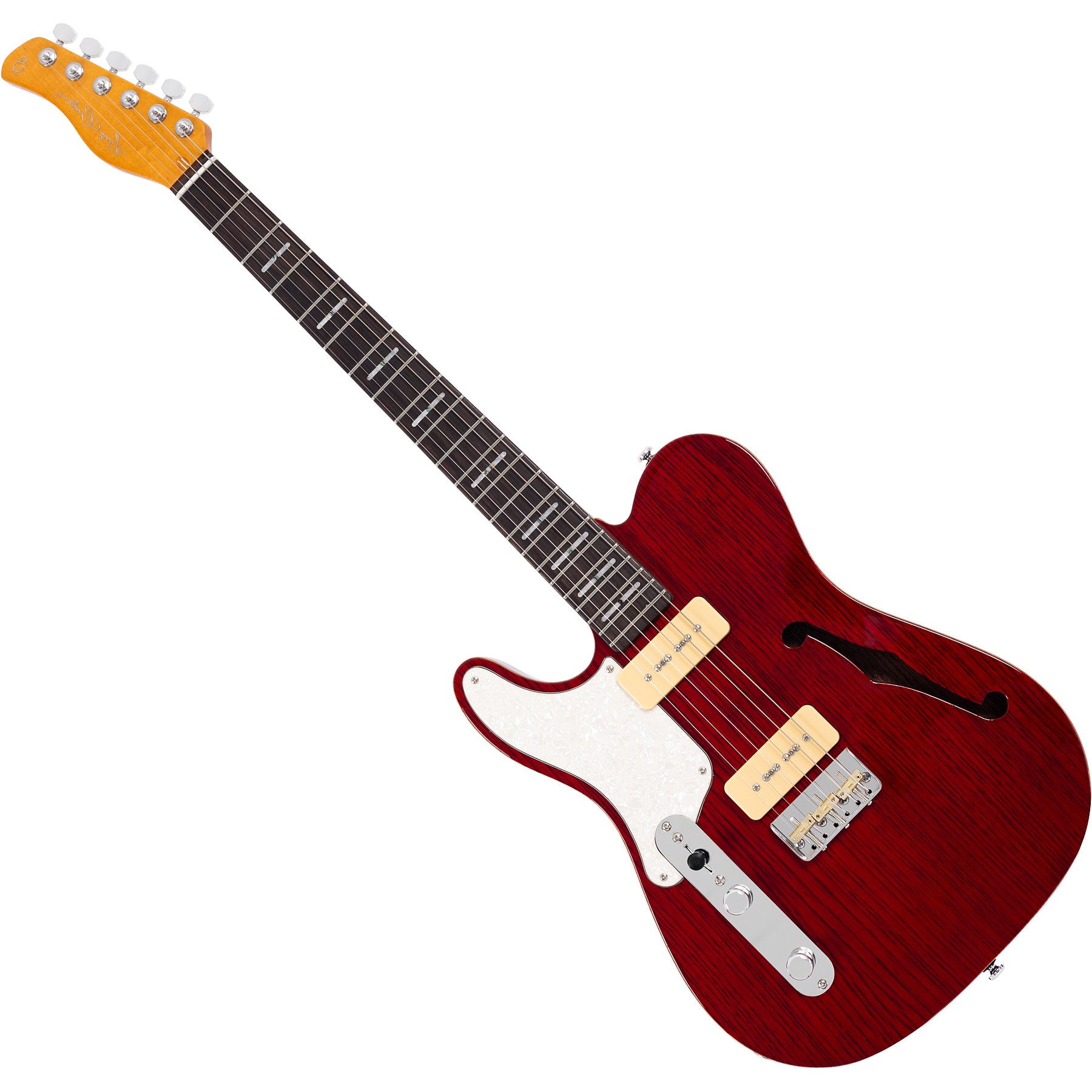 Sire 6 String LH Larry Carlton Signature Semi-Hollowbody Guitar – See-Thru Red