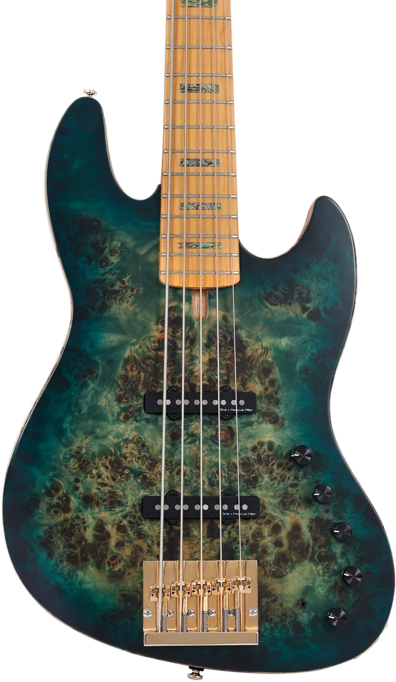 Sire 5 String RH Marcus Miller V Series Electric Bass with Gig Bag – Transparent Green Satin