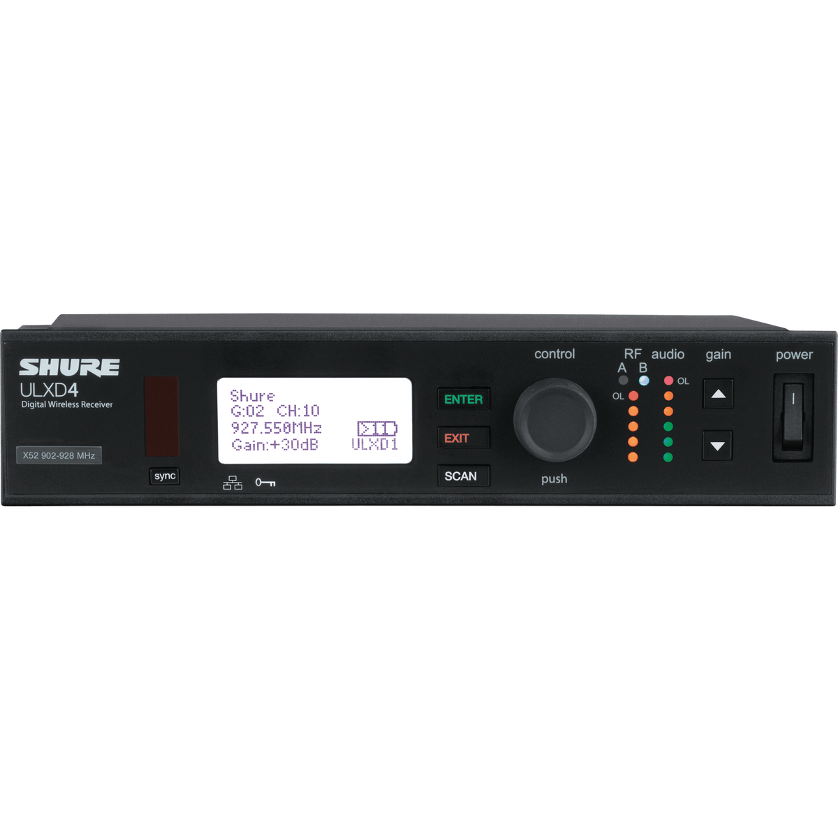 Shure ULXD4-X52 - Single ULX-D Wireless Receiver with 1/2 Wave Antennas - product view 1