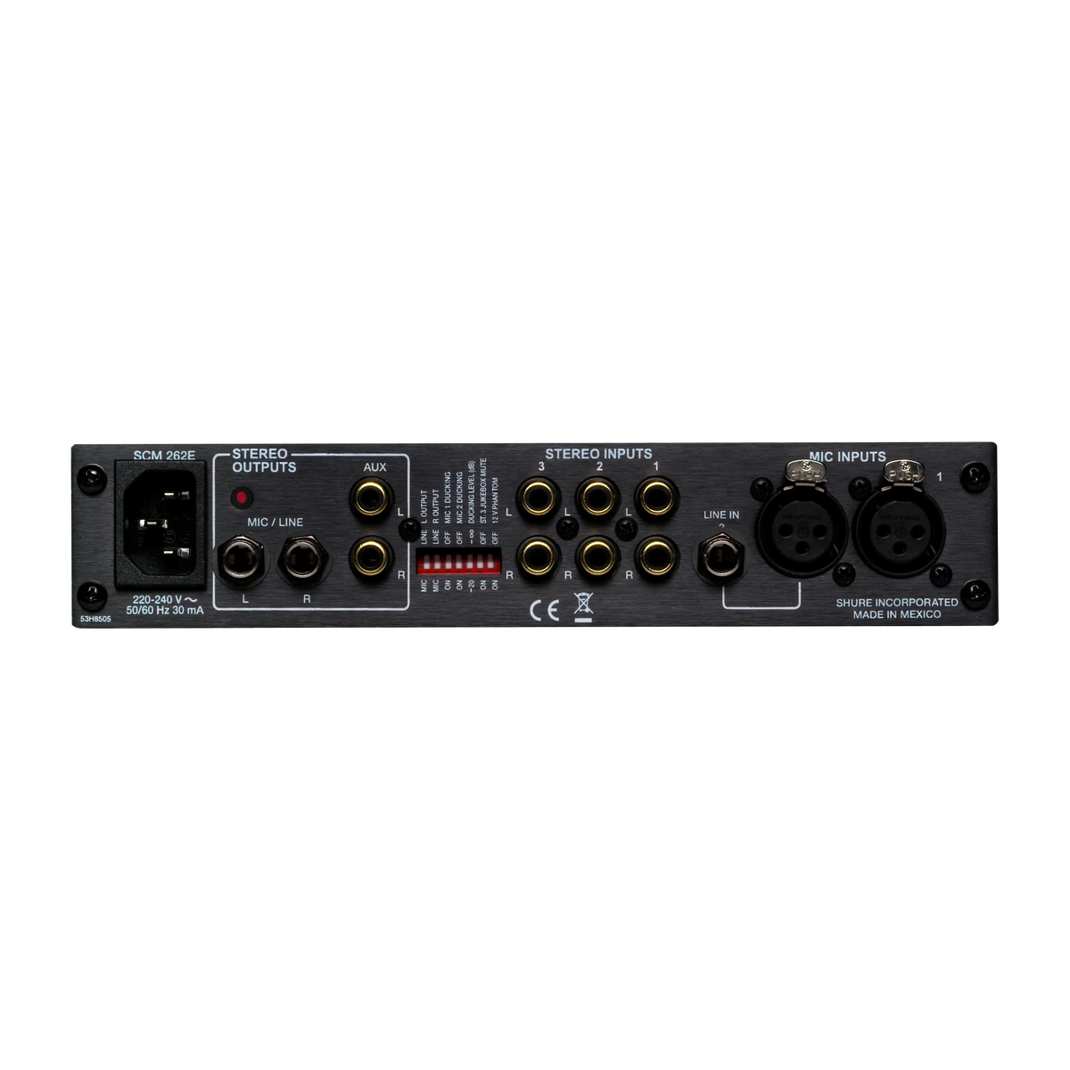 Shure SCM262 - Half Rack Stereo Mixer with 2 Mic & 3 Line Inputs - product view 2