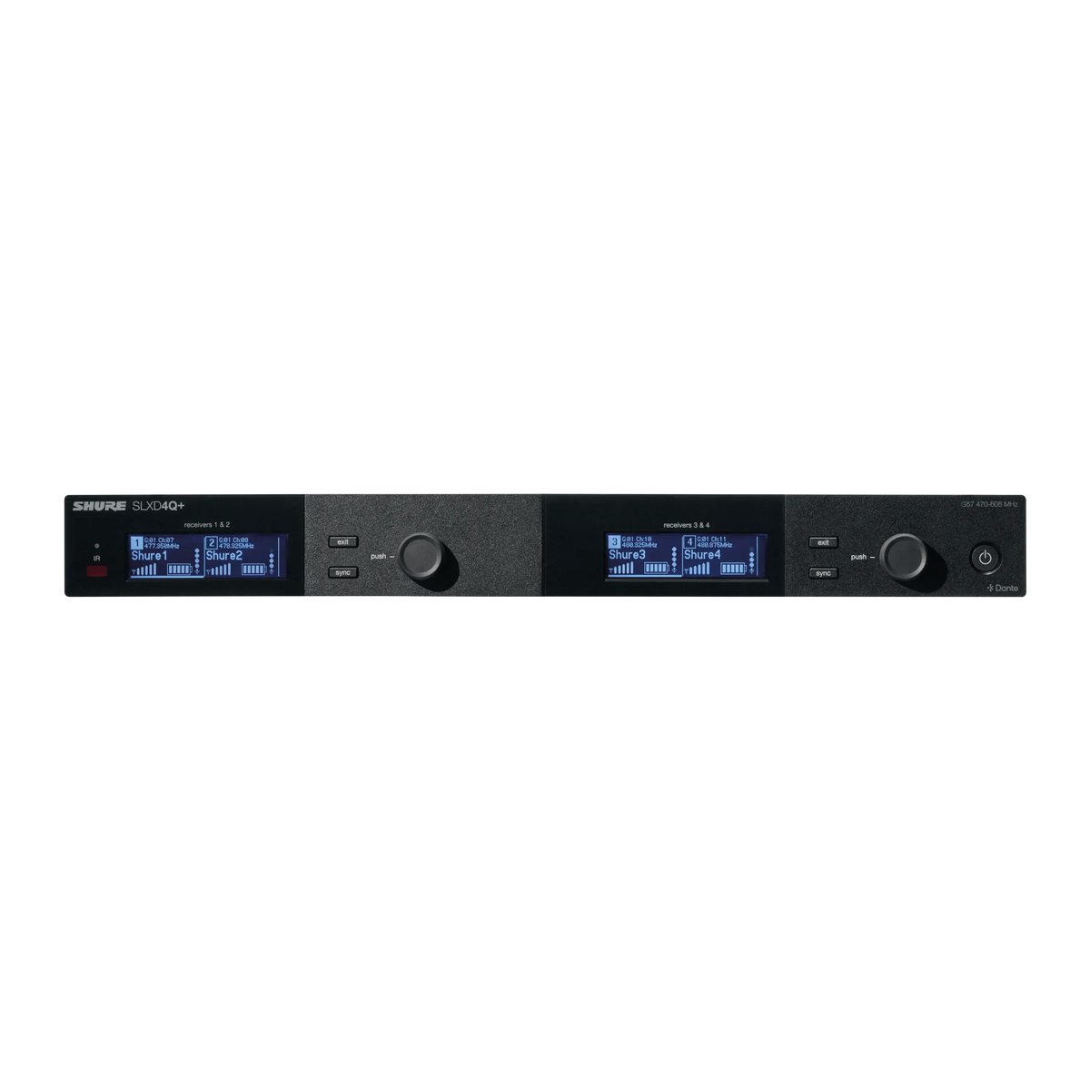 Shure SLXD4QDAN+-G57 - Quad SLX-D Dante Receiver with 1/4 Wave Antennas - product view 2