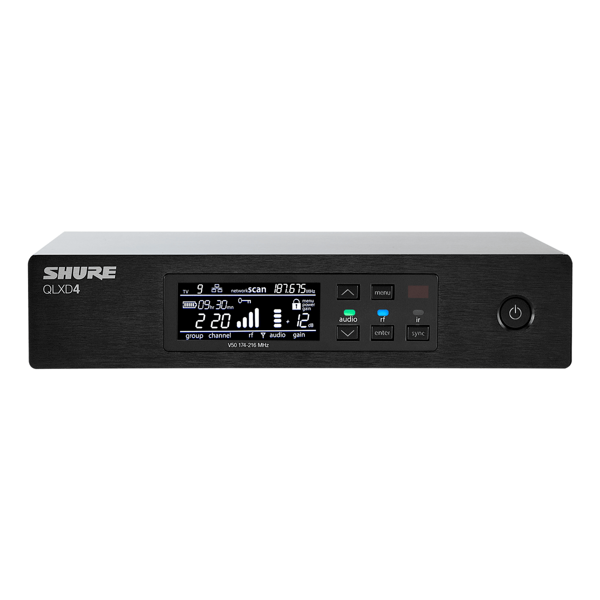 Shure QLXD4-V50 - Single QLX-D Wireless Receiver with PS24 & 1/4 Wave Antennas - product view 1