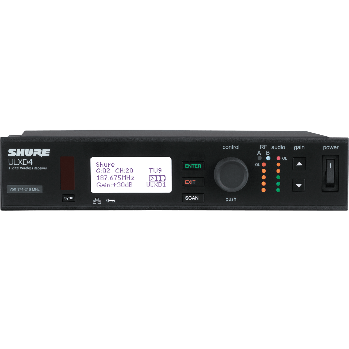 Shure ULXD4-V50 - Single ULX-D Wireless Receiver with 1/4 Wave Antennas - VHF - product view 1