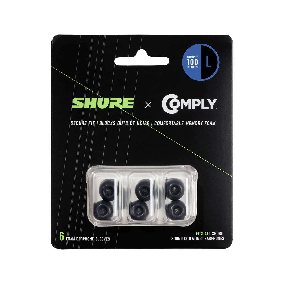Shure EACYF1-6L - Large Foam Sleeves (6 pack) for Shure Earphones - Black - product view 2
