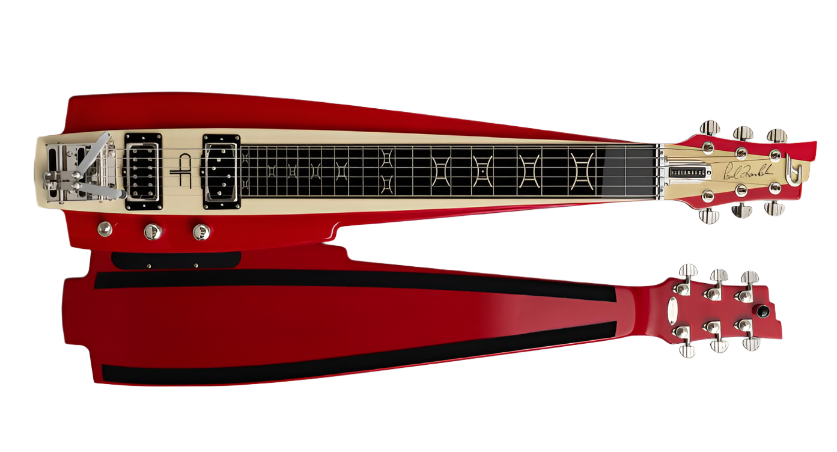 Duesenberg Alliance Series Paul Franklin lapsteel guitar, red translucent finish, Multibender, and premium pickups.