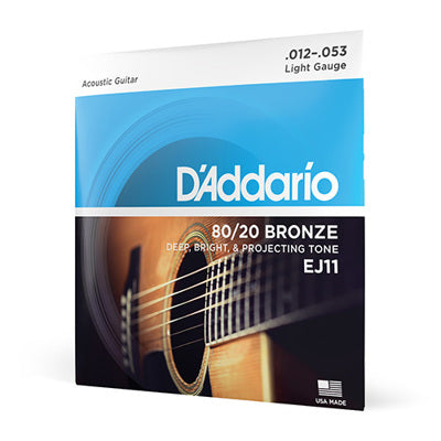 D'addario - EJ11 80/20 Bronze Acoustic Guitar Strings, Light, 12-53