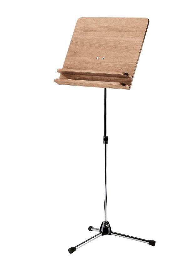 K&M 118/3-CHROME-WALNUT — Orchestra Music Stand w/Walnut Wooden Desk H:1150mm - Chrome — product view