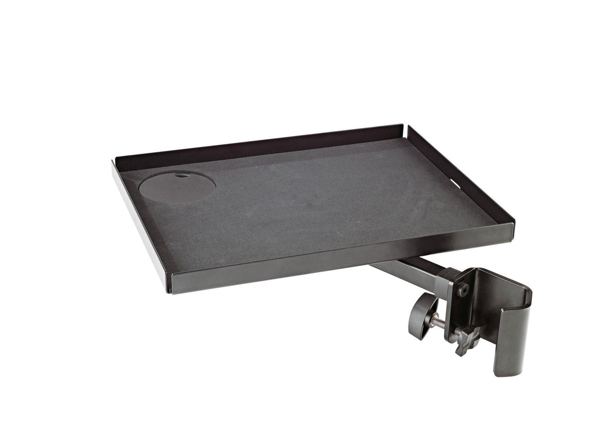 K&M 12227-BLACK — Tray with Clamp / Cup Holder & Cable Routing - 42mm Tube — product view