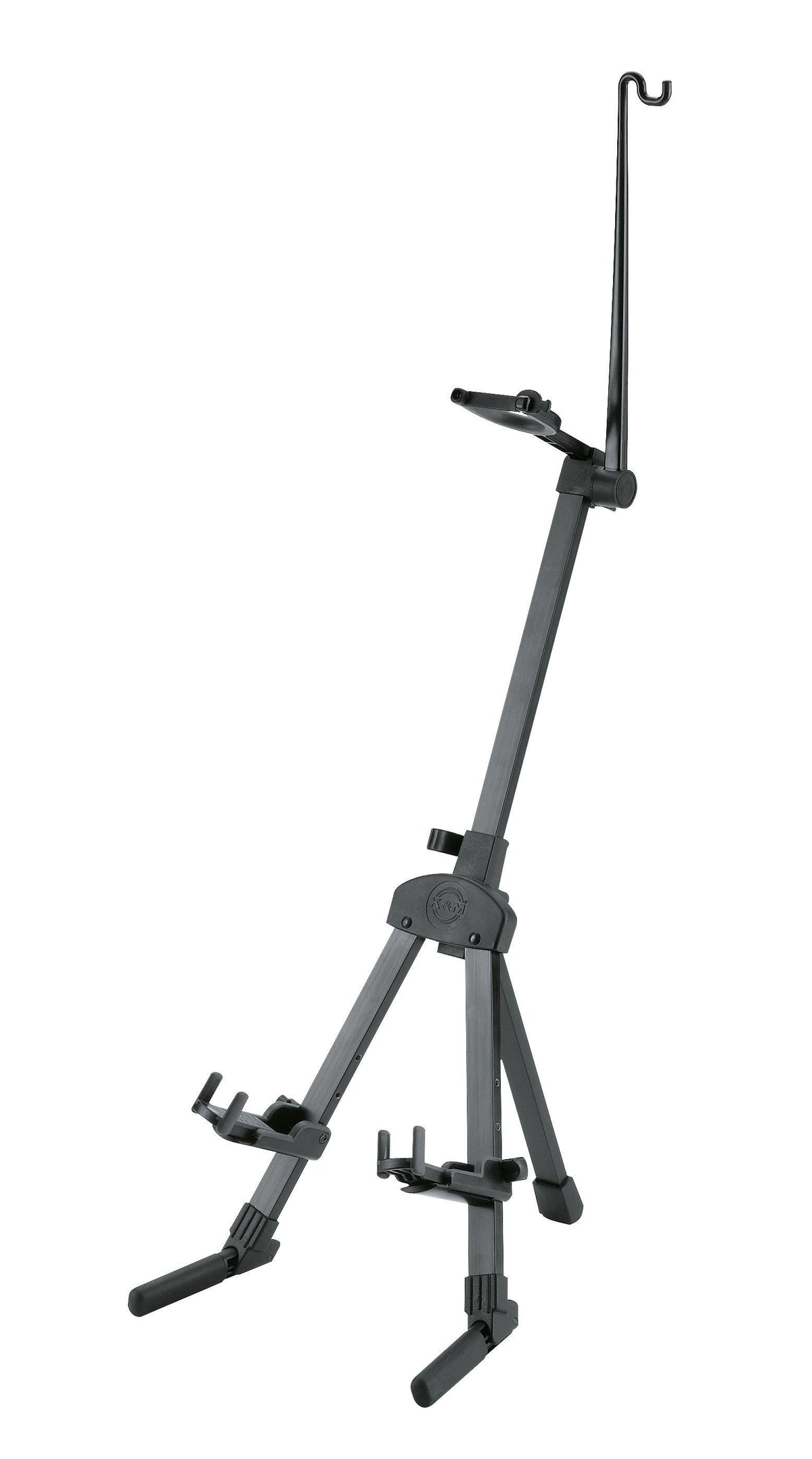 K&M 15530-BLACK — Folding Aluminum Violin Stand with Carrying Bag & Bow Holder — product view