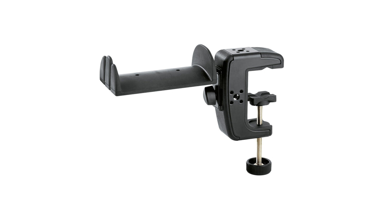 K&M 16085-BLACK — 2-Headphone Holder with Table Clamp (48mm) — product view