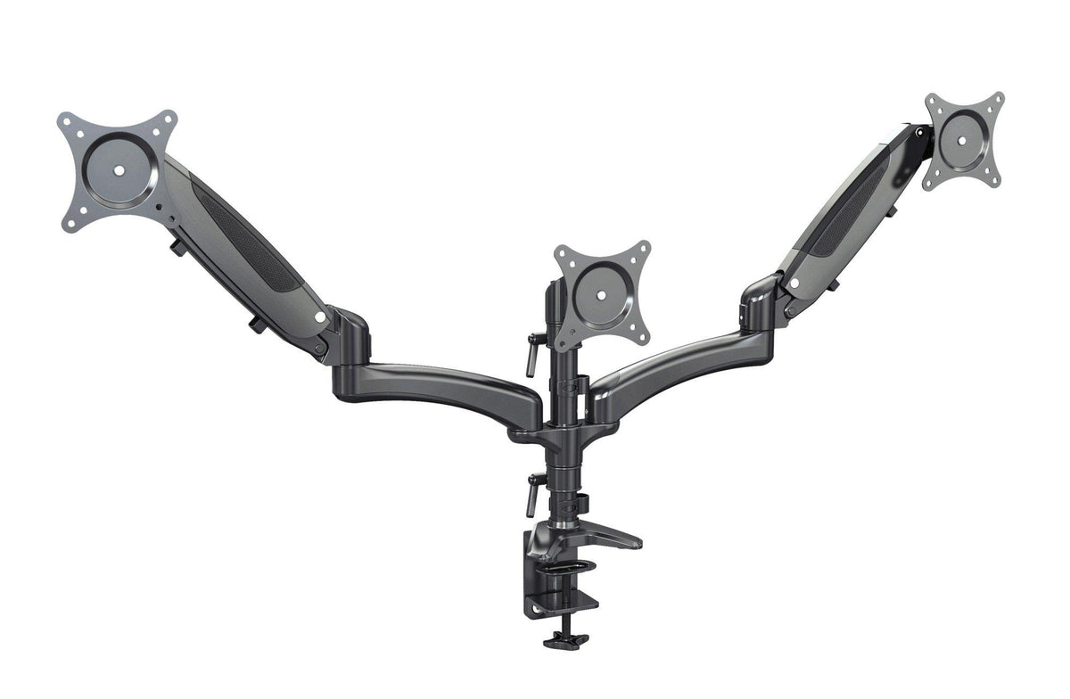 K&M 23878-BLACK — Triple Monitor Mount with Clamp - Swivel & Tilt — product view