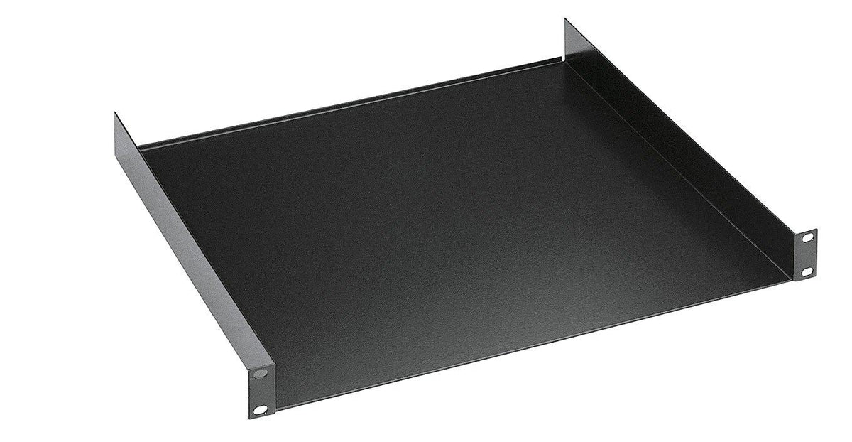 K&M 28481-300-BLACK — 1U Steel Rack Shelf with 300mm Tray - Black — product view