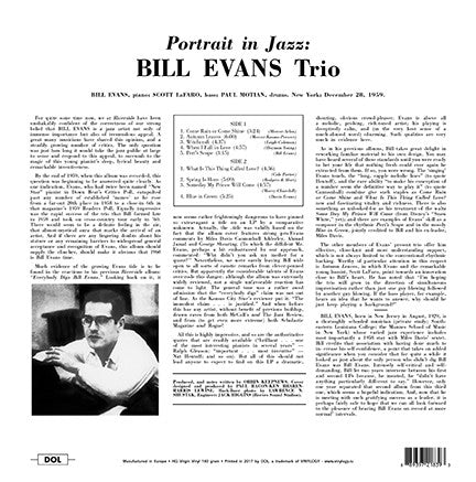 Bill Evans Trio - Portrait In Jazz LP, Deluxe Gatefold Edition