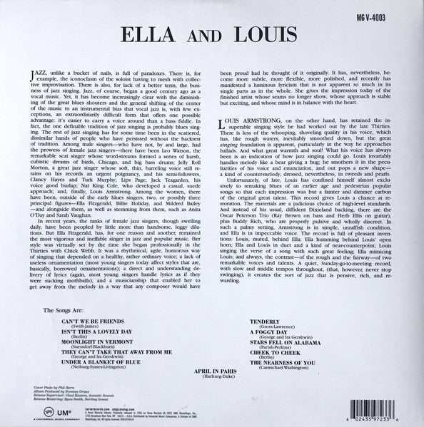 Fitzgerald, Ella & Louis Armstrong - Ella and Louis (Verve Acoustic Sounds Series) LP