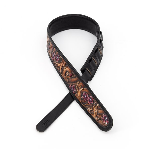 Profile - 2.5" Leather Strap with Brown Wave and Cherry Blossom Pattern, Black