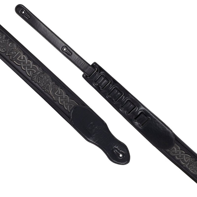 Profile - 2.5" Leather Padded Strap with Celtic Knot Pattern, Gloss Black