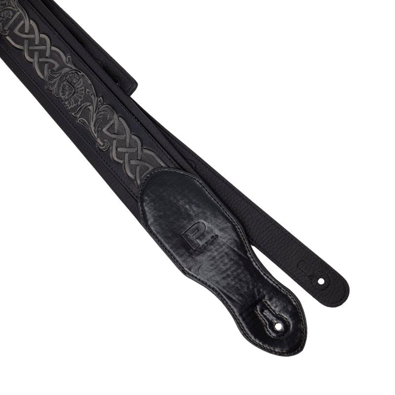 Profile - 2.5" Leather Padded Strap with Celtic Knot Pattern, Gloss Black