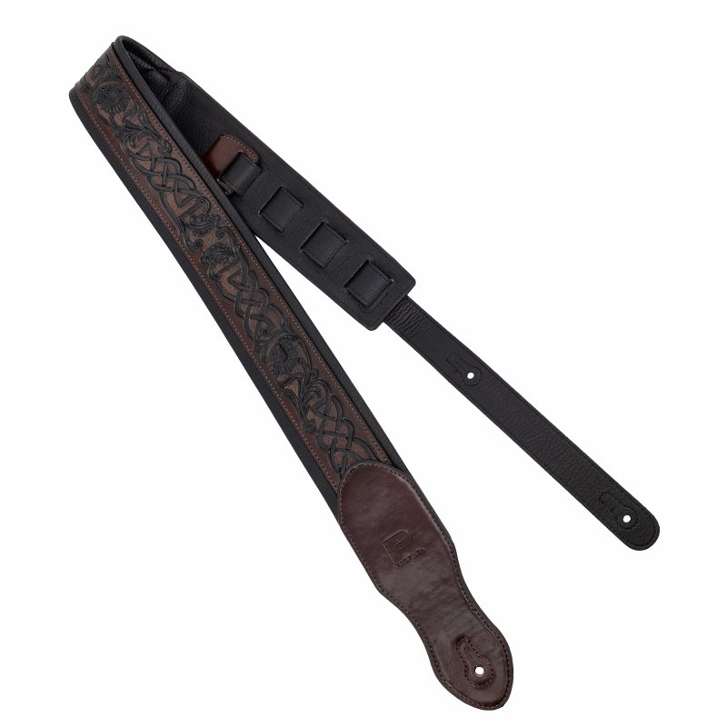 Profile - 2.5" Leather Padded Strap with Celtic Knot Pattern, Gloss Brown