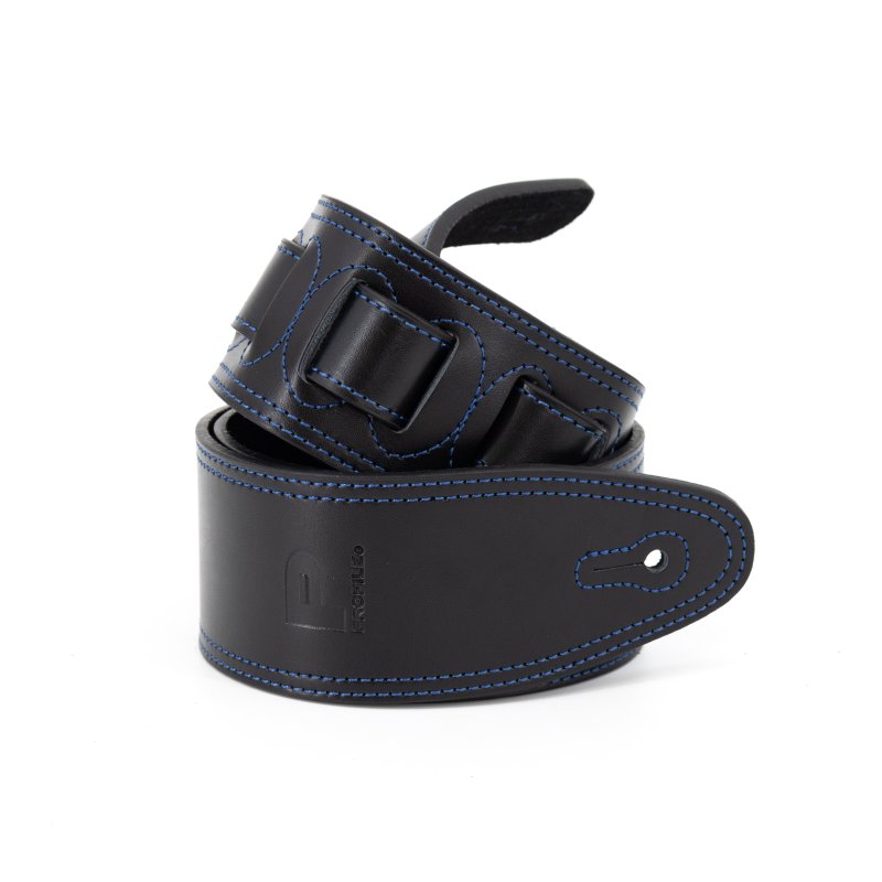 Profile - 2.5" Leather Strap with Blue Double Stitching, Black