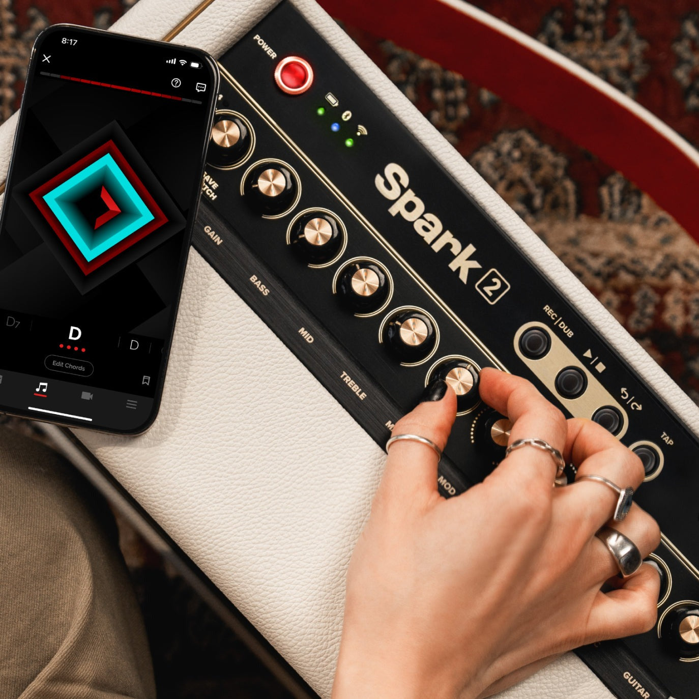 Positive Grid Spark 2 - 50-Watt Smart Guitar Practice Amp & Bluetooth Speaker, Pearl