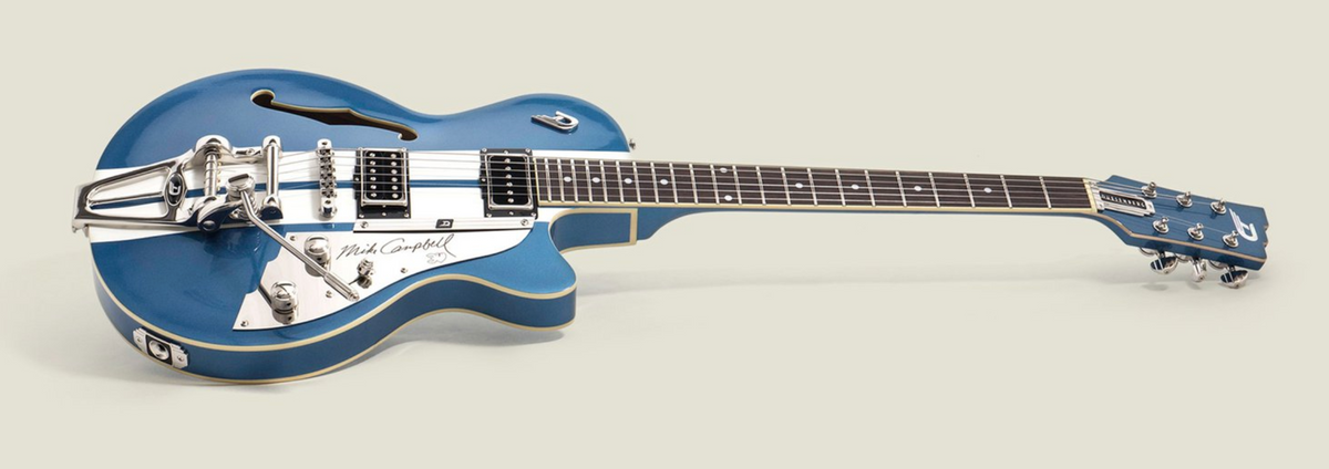 Duesenberg - Guitare Mike Campbell 30e anniversaire avec étui - Bleu et blanc