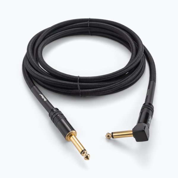 On-Stage OSPRO-ICR-10 - Braided Instrument Cable with Gold-Plated Connectors, Double-Shielded Copper and Right-Angle to Straight Connectors, 10 ft