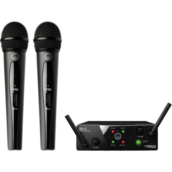 AKG WMS40MINI2-VOCAL-SET25A - Wireless Mini Wireless Handheld Microphone System with SR40 Mini Dual, and 2xHT40 (537.500MHz-539.30