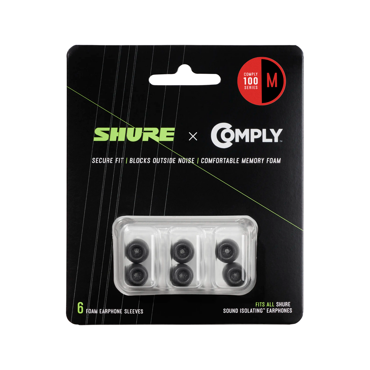 Shure EACYF1-6M - Medium Foam Sleeves (6 Pack) for Shure Earphones - Black - product view 1