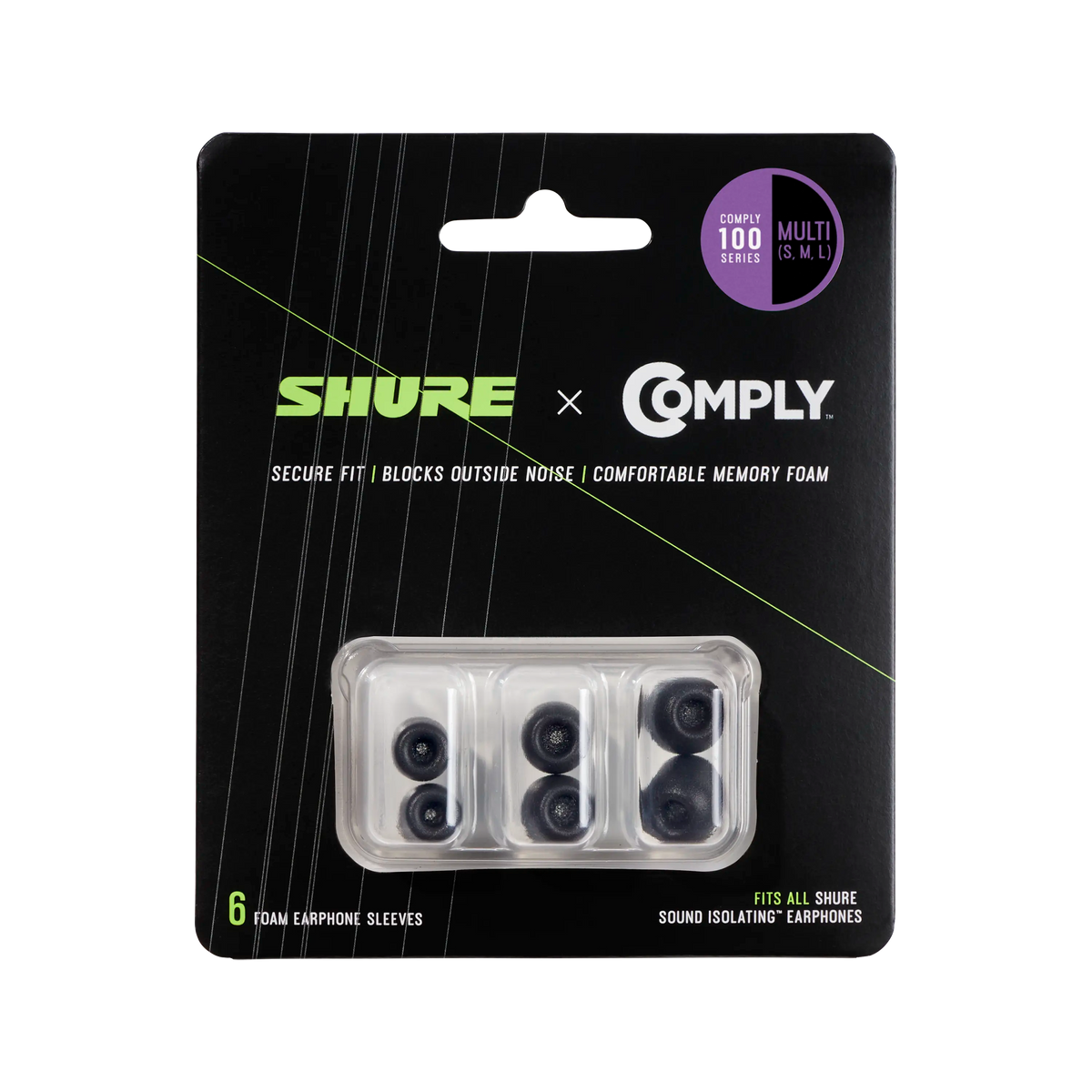 Shure EACYF1-6KIT - Foam Sleeves (1S/1M & 1L) for Shure Earphones - Black - product view 2