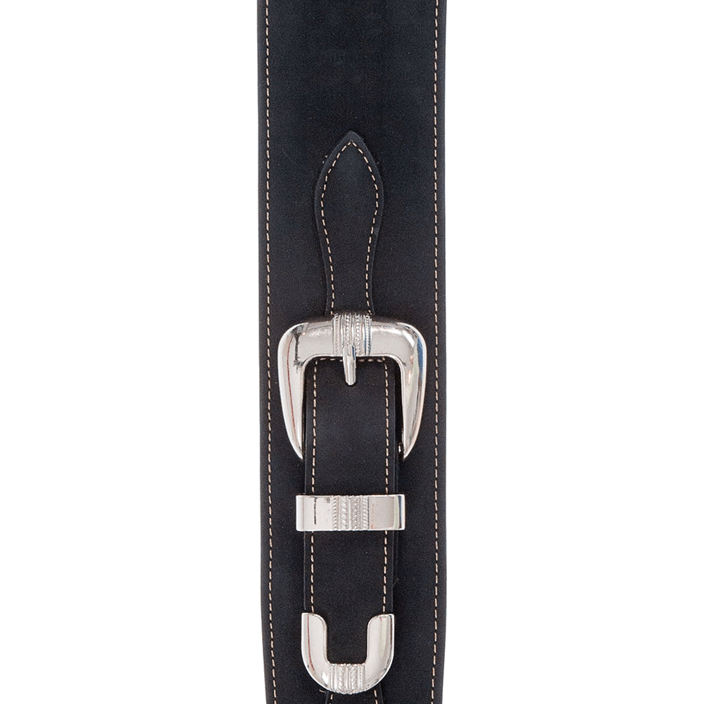 D'addario - DELUXE LEATHER GUITAR STRAP Buckle, Black with Stitch