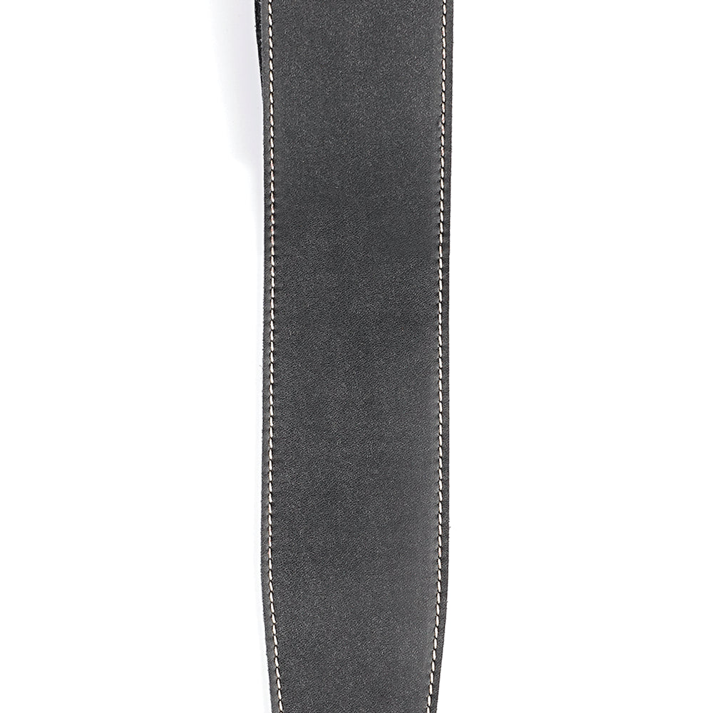 D'Addario- DELUXE LEATHER GUITAR STRAP Black with Contrast Stitch