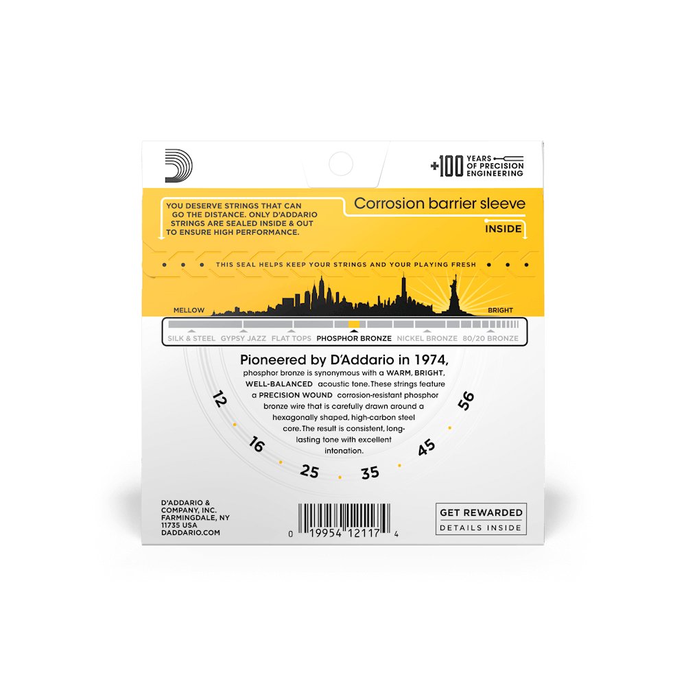 D'addario - 12 - 56 Light Top/Medium Bottom Acoustic Guitar Strings - La Boîte Musicale - Acoustic Guitar Strings - D'addario -