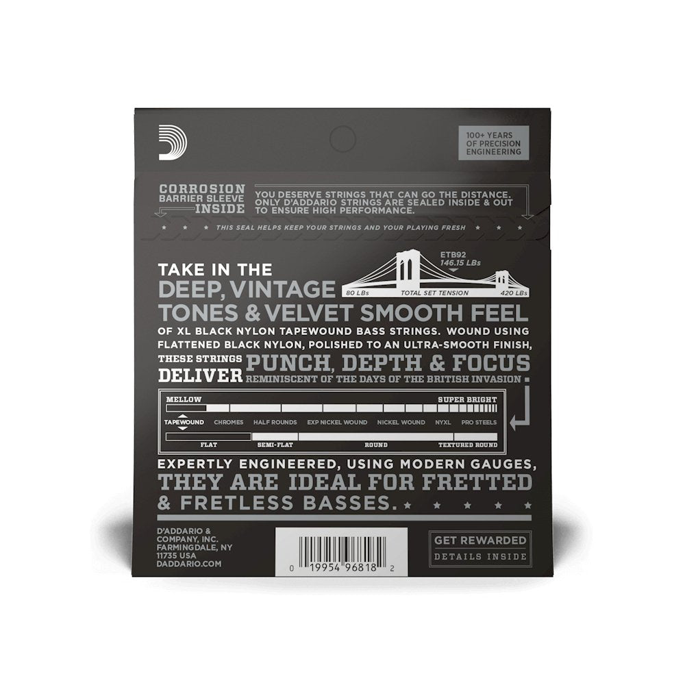 D'Addario - Bass String Black Nylon Tapewound 50 - 105 Medium / Long Scale Set - La Boîte Musicale - Electric Bass Strings - D'addario -